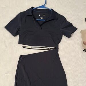 Black Two-Piece Set with Asymmetrical Skirt